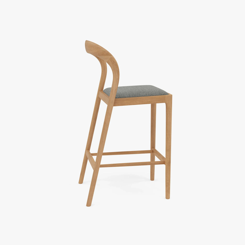 Sara Bar Stool Pewter Grey Fabric Solid American Oak