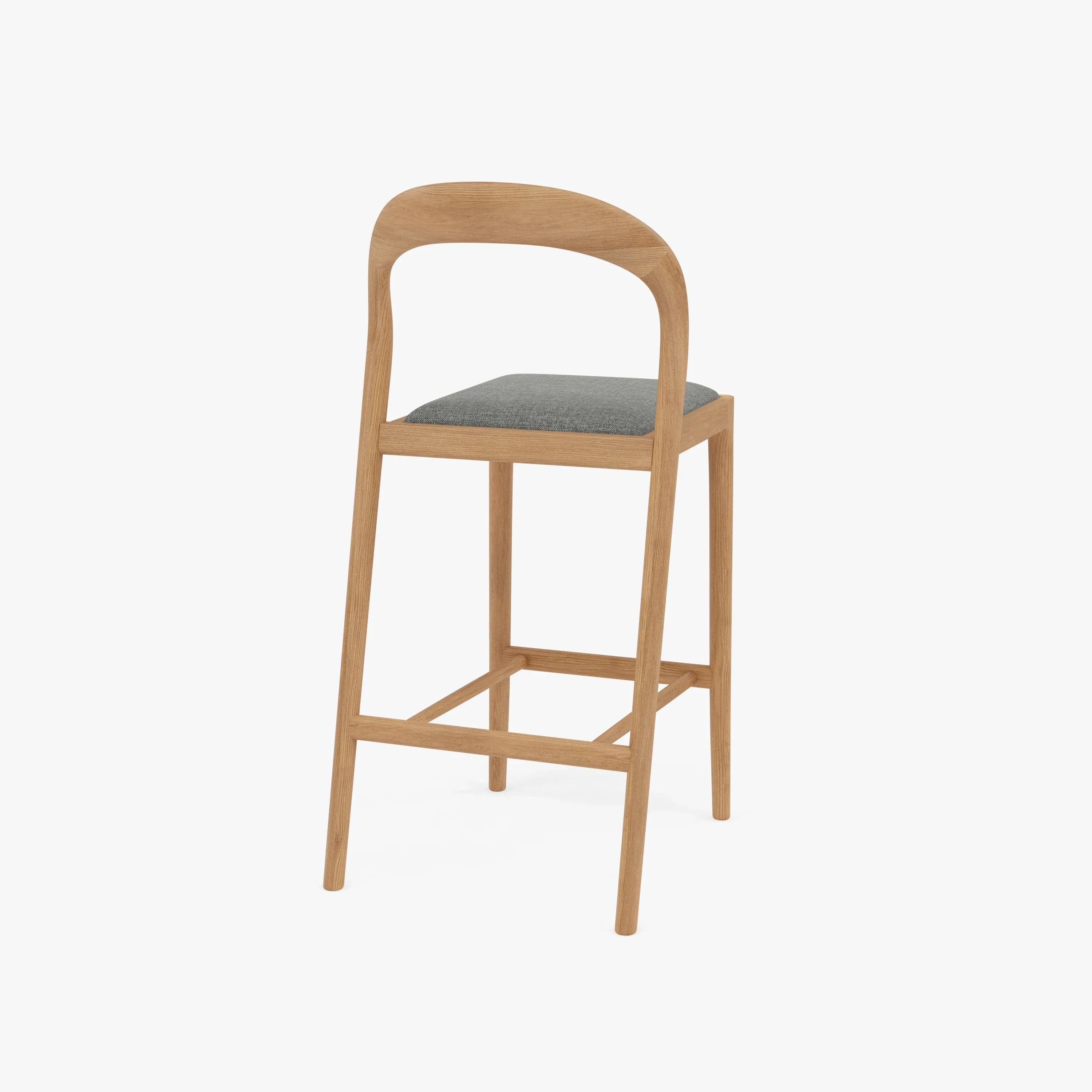 Sara Bar Stool Pewter Grey Fabric Solid American Oak