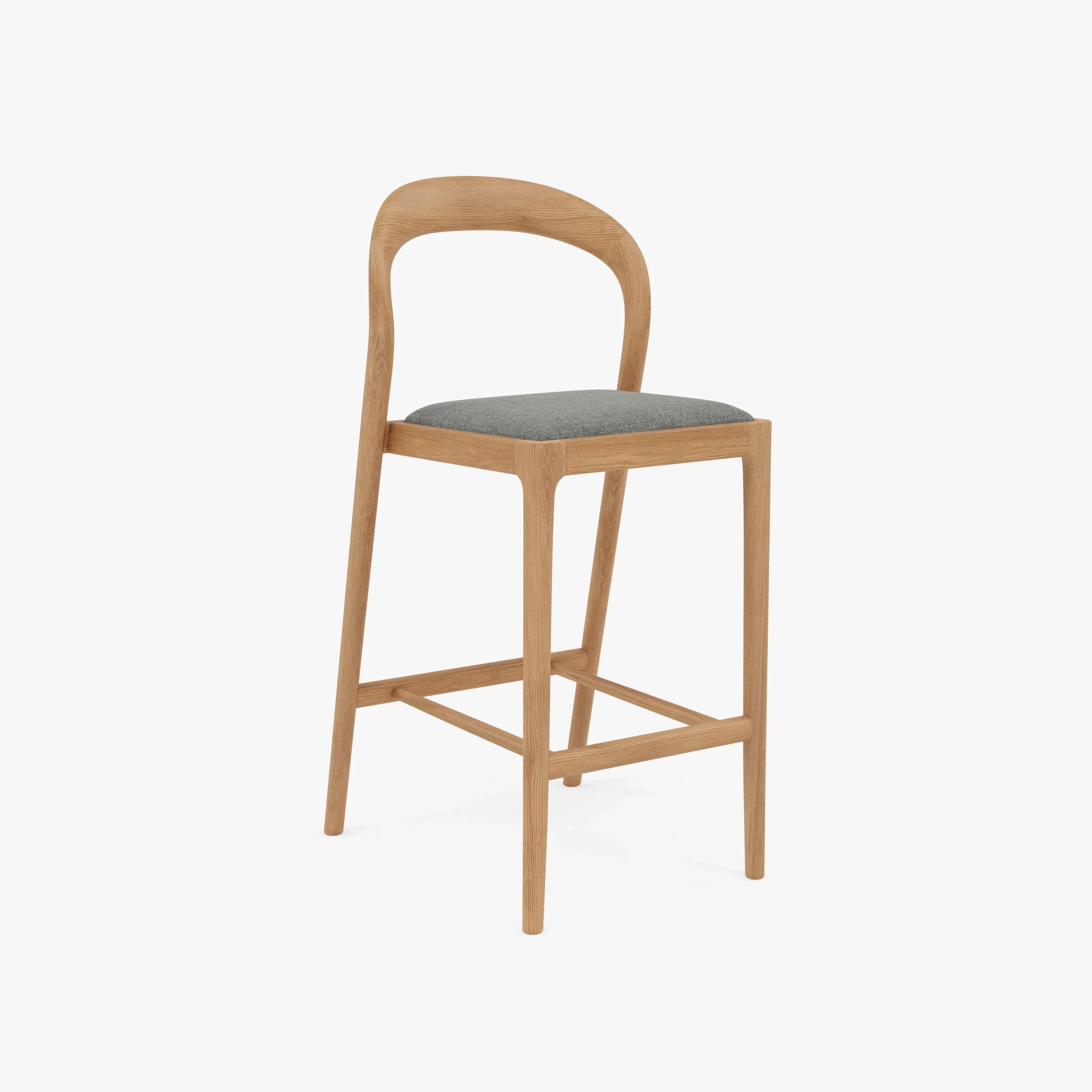 Sara Bar Stool Pewter Grey Fabric Solid American Oak