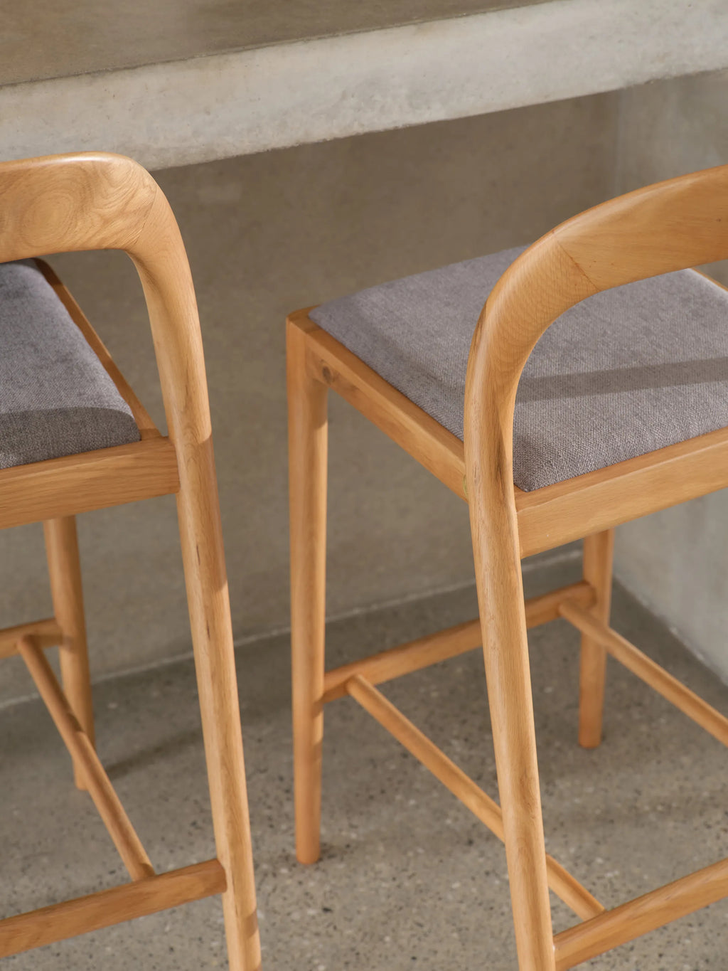 Sara Bar Stool Pewter Grey Fabric Solid American Oak