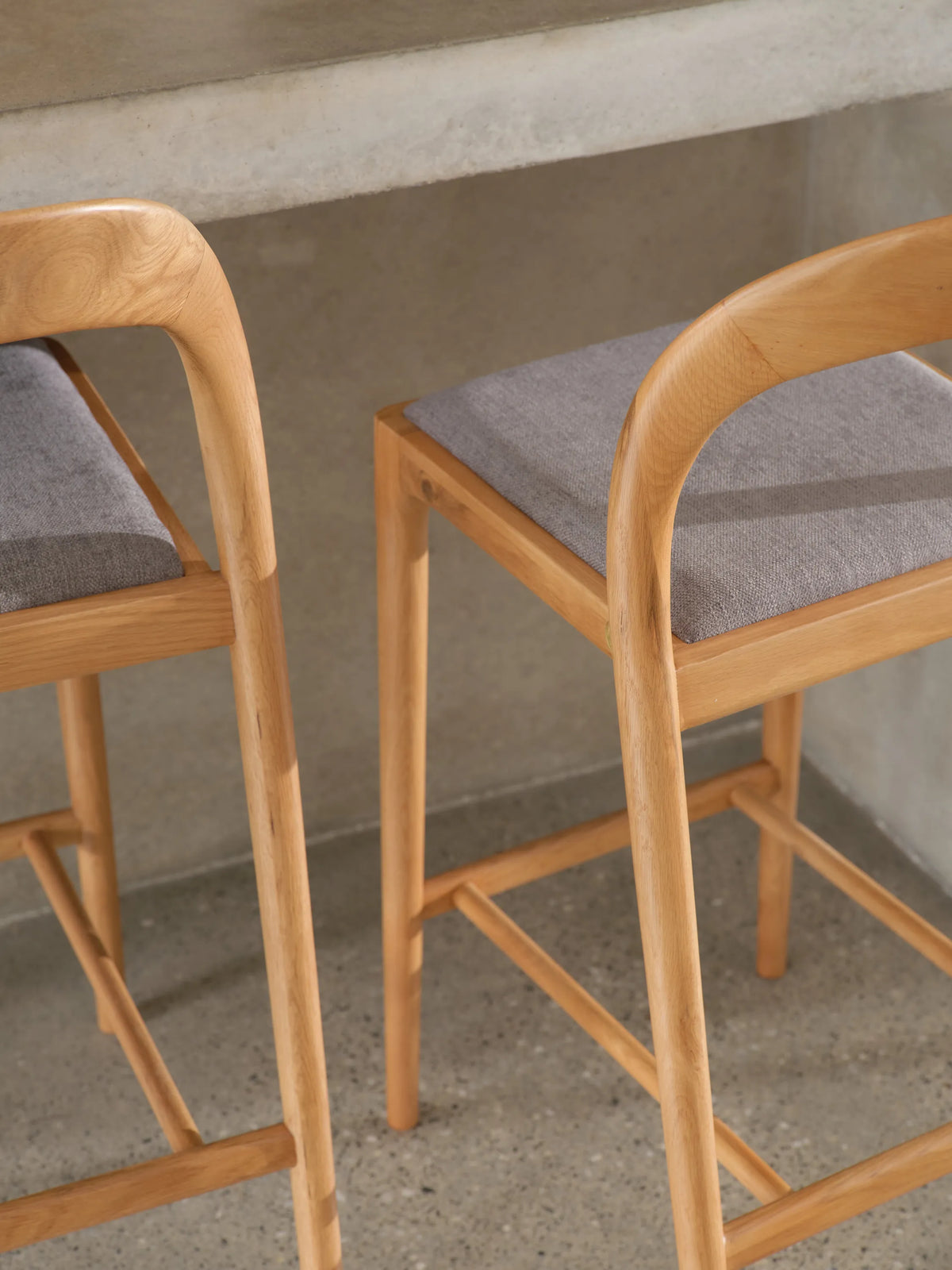 Sara Bar Stool Pewter Grey Fabric Solid American Oak