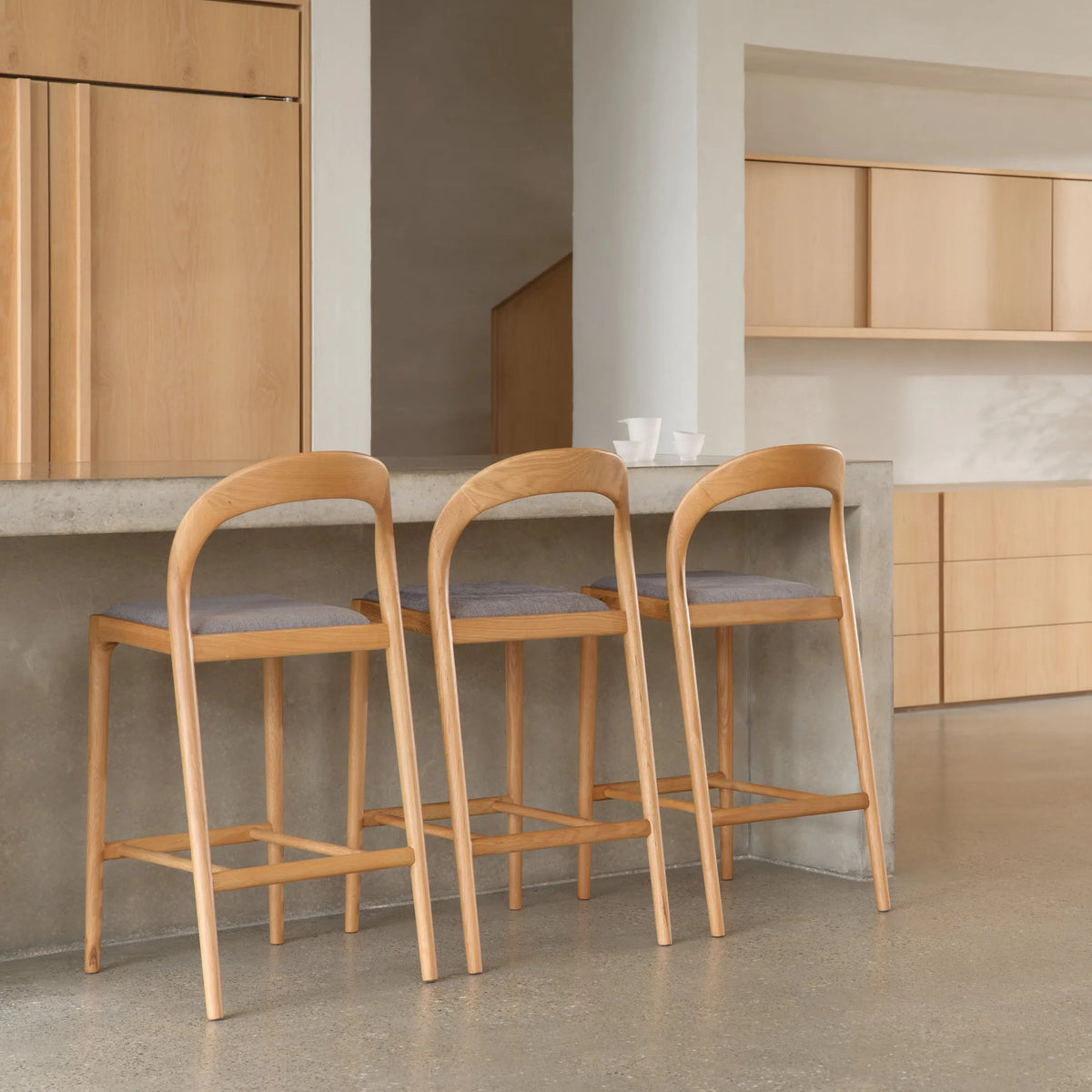 Sara Bar Stool Pewter Grey Fabric Solid American Oak