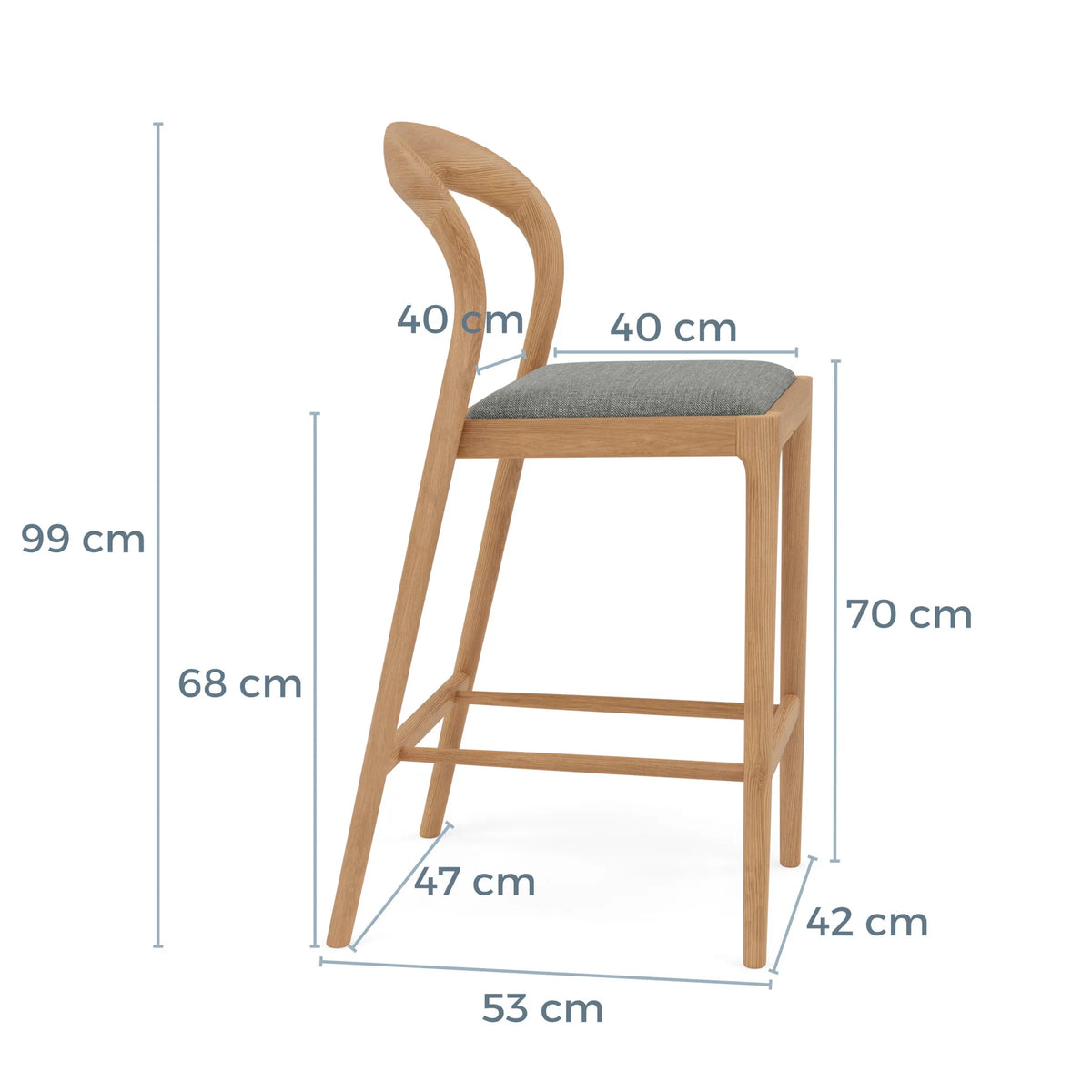 Sara Bar Stool Pewter Grey Fabric Solid American Oak