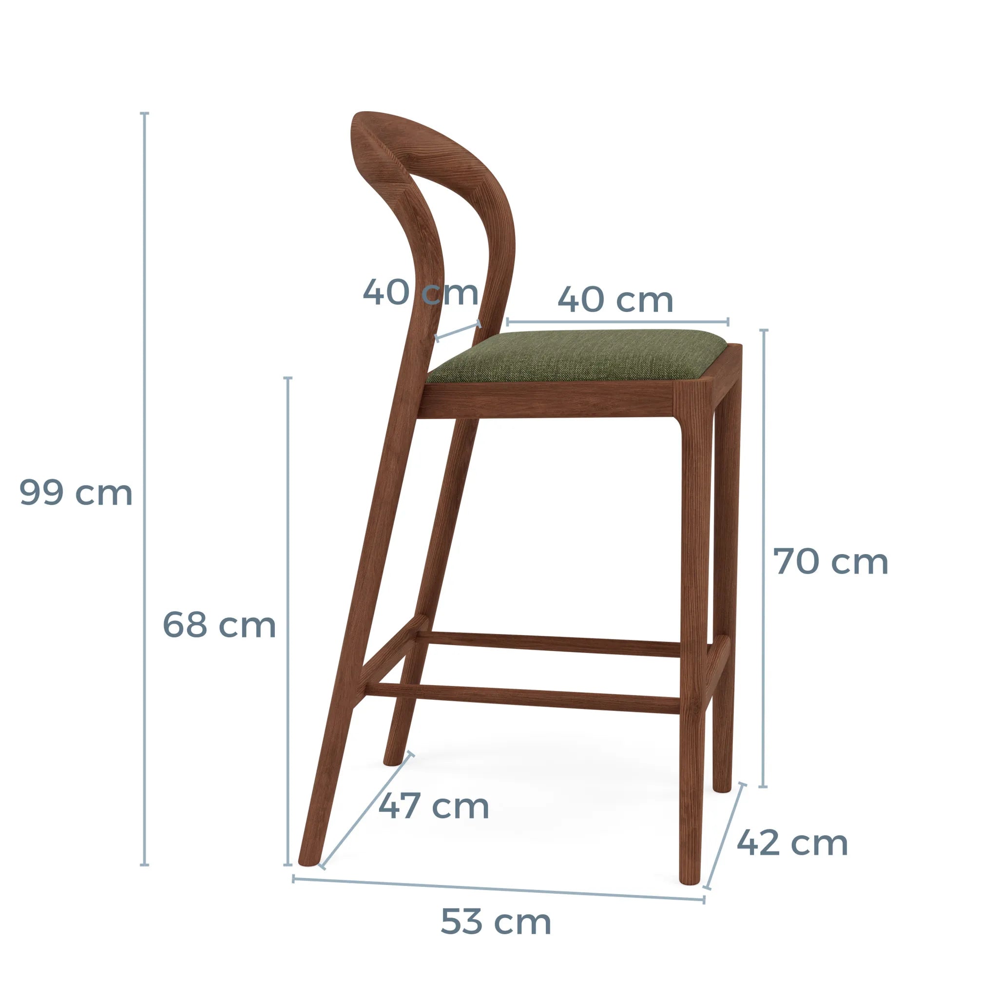 Sara Bar Stool Aloe Green Fabric Solid American Walnut