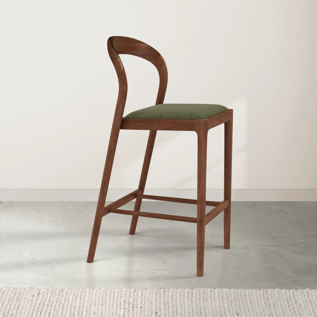 Sara Bar Stool Aloe Green Fabric Solid American Walnut