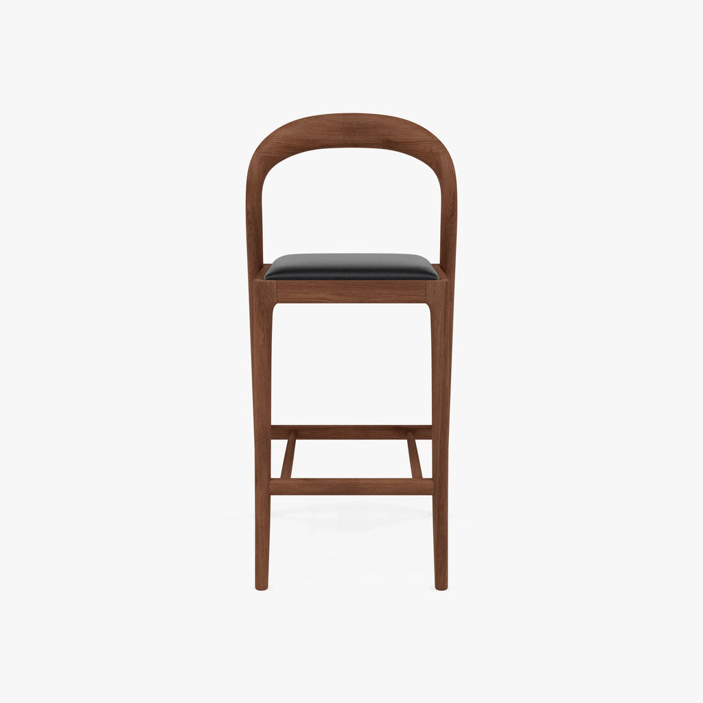 Sara Bar Stool Black Leather Solid American Walnut