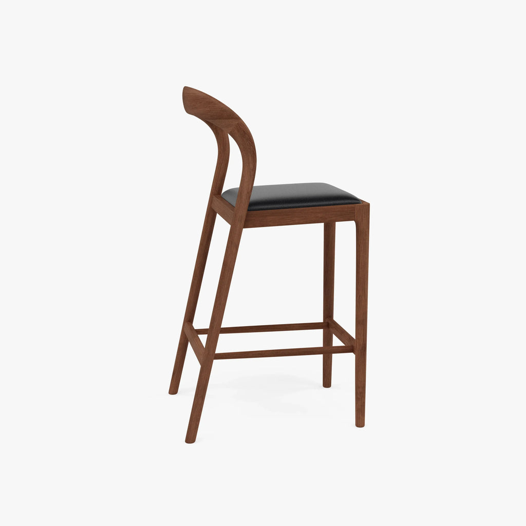 Sara Bar Stool Black Leather Solid American Walnut