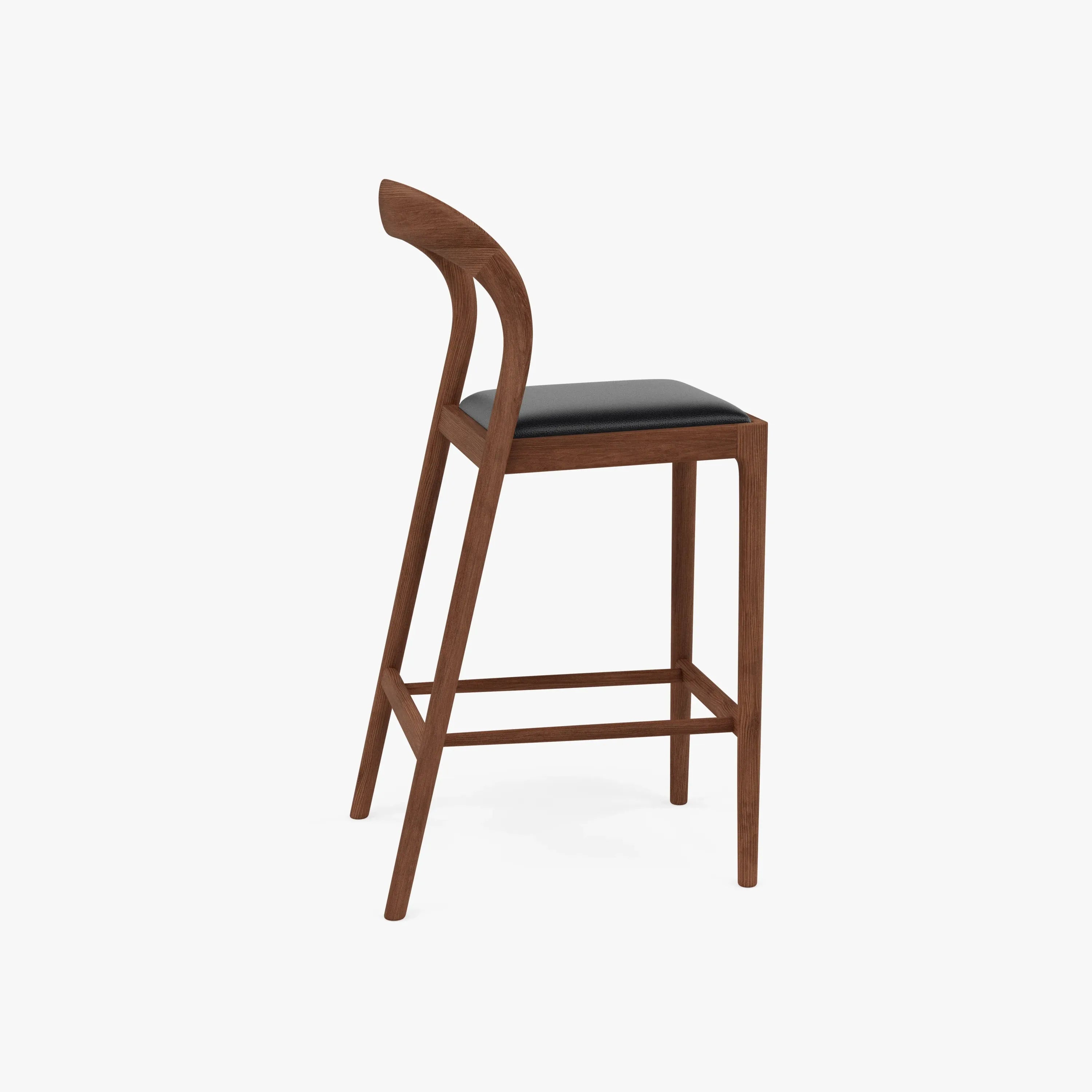 Sara Bar Stool Black Leather Solid American Walnut