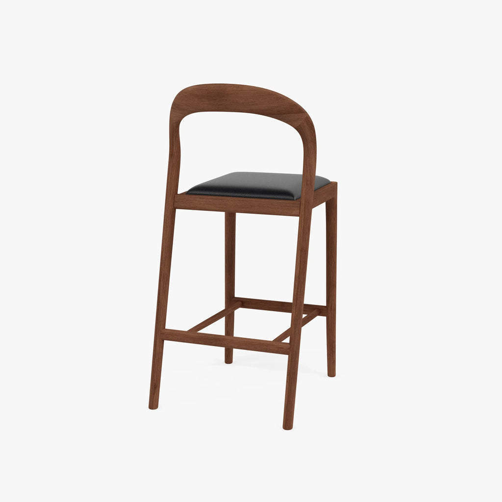 Sara Bar Stool Black Leather Solid American Walnut