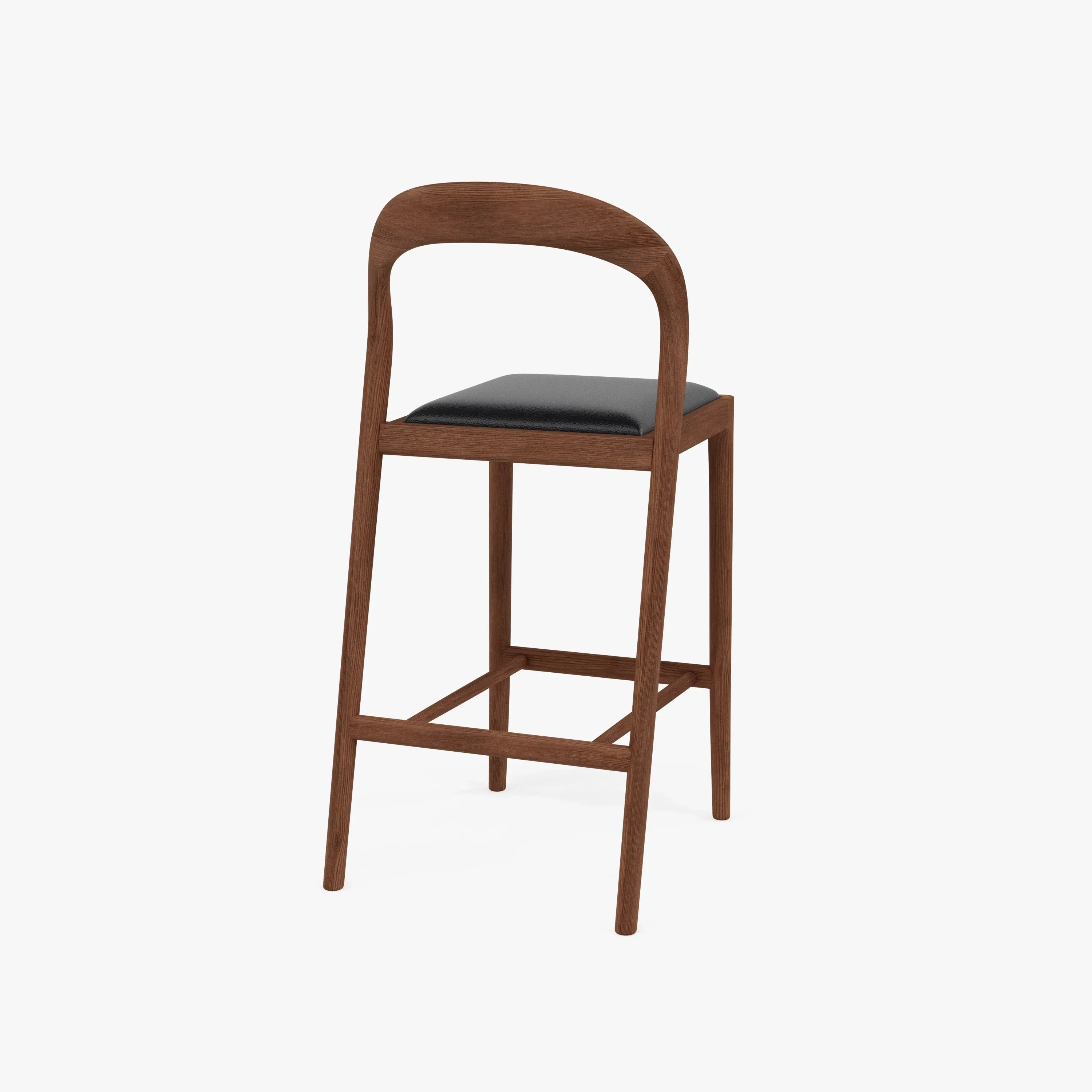 Sara Bar Stool Black Leather Solid American Walnut