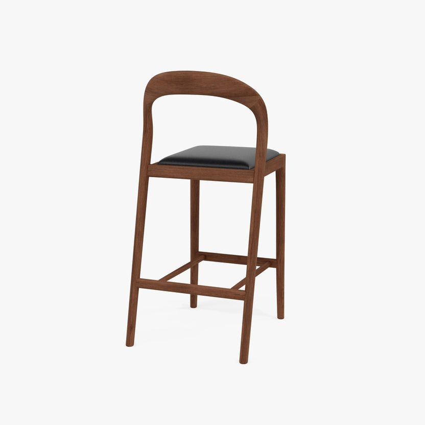 Sara Bar Stool Black Leather Solid American Walnut