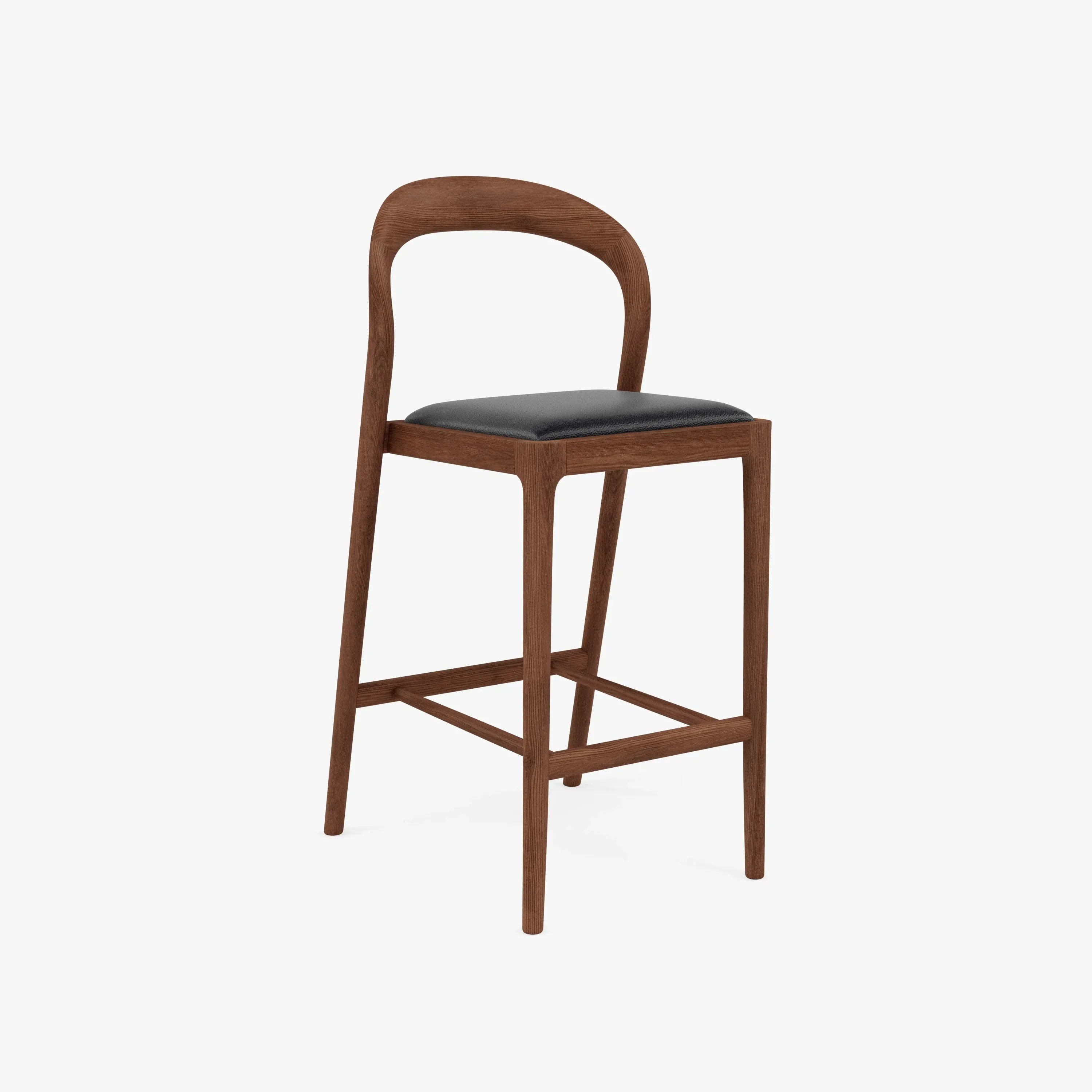 Sara Bar Stool Black Leather Solid American Walnut