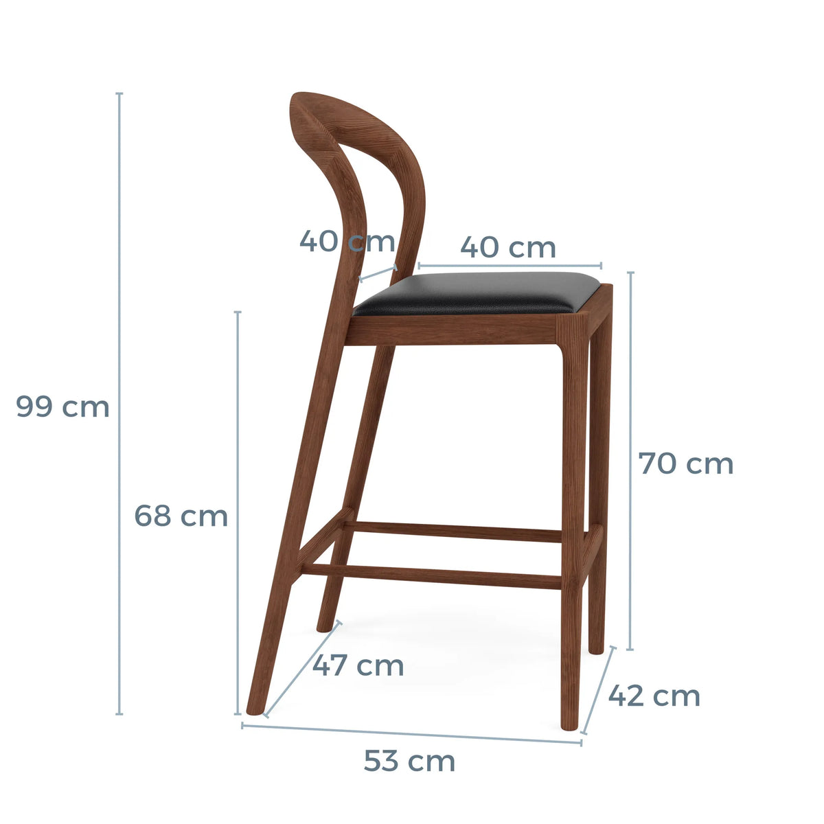 Sara Bar Stool Black Leather Solid American Walnut