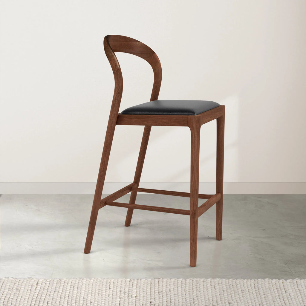 Sara Bar Stool Black Leather Solid American Walnut
