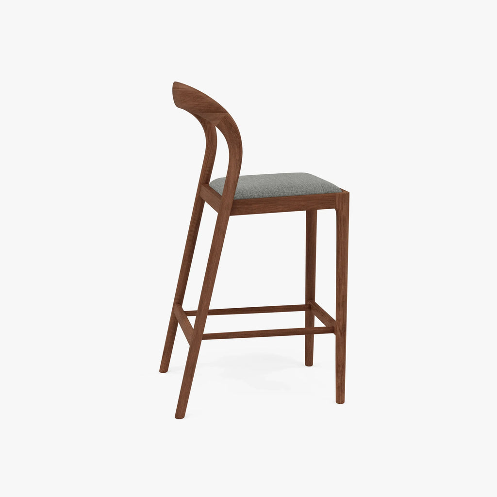 Sara Bar Stool Pewter Grey Fabric Solid American Walnut