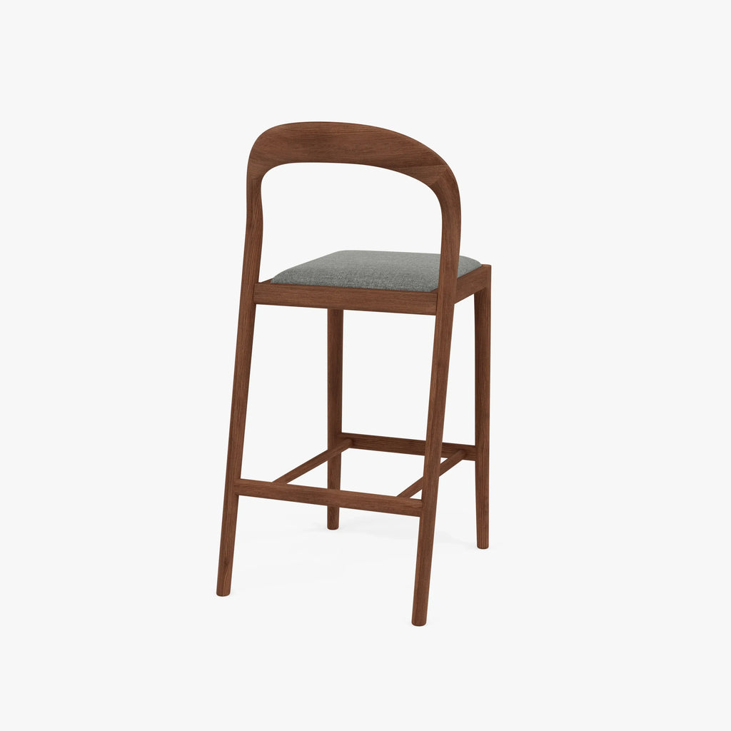 Sara Bar Stool Pewter Grey Fabric Solid American Walnut