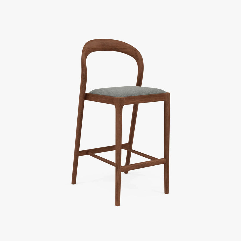 Sara Bar Stool Pewter Grey Fabric Solid American Walnut