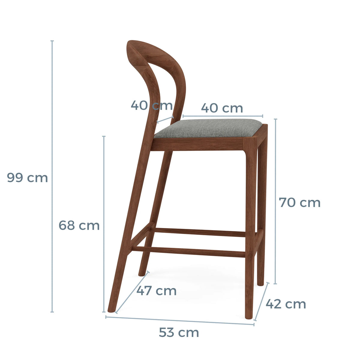 Sara Bar Stool Pewter Grey Fabric Solid American Walnut