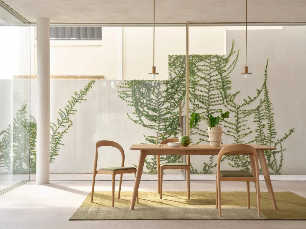 Sara Dining Chair Aloe Green Fabric Solid American Oak