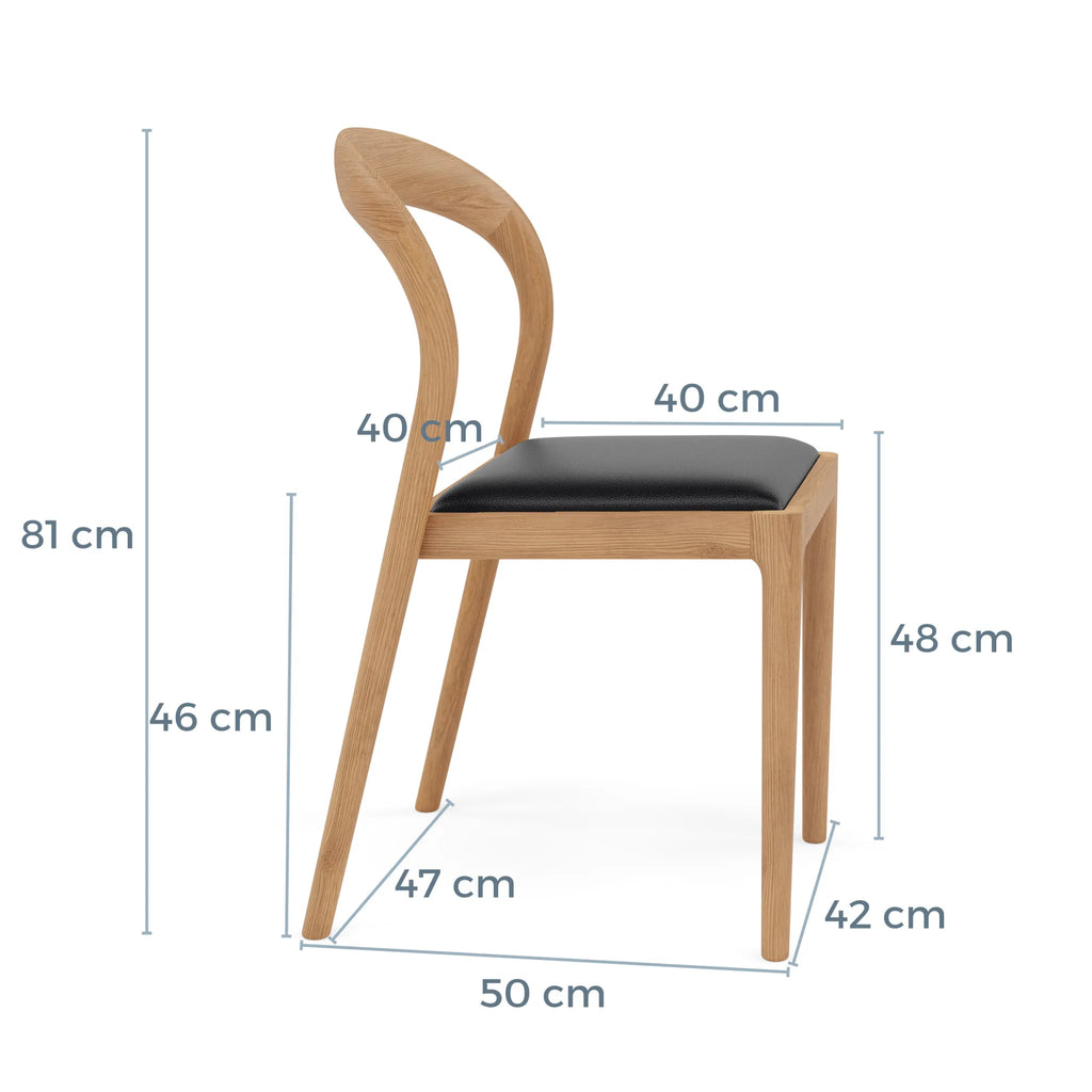 Sara Dining Chair Black Leather Solid American Oak