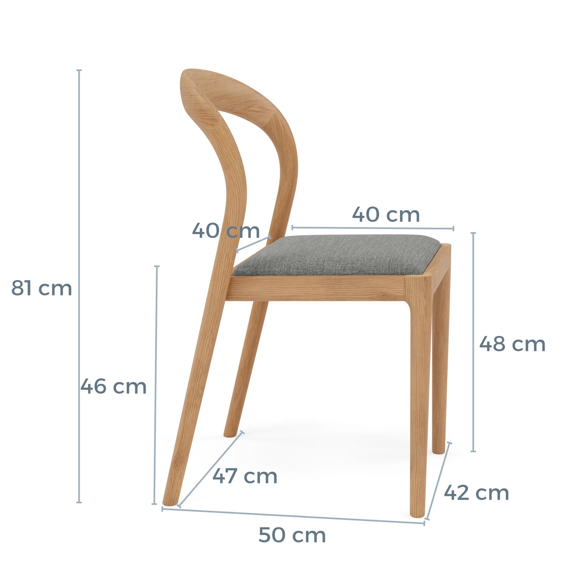 Sara Dining Chair Pewter Grey Fabric Solid American Oak