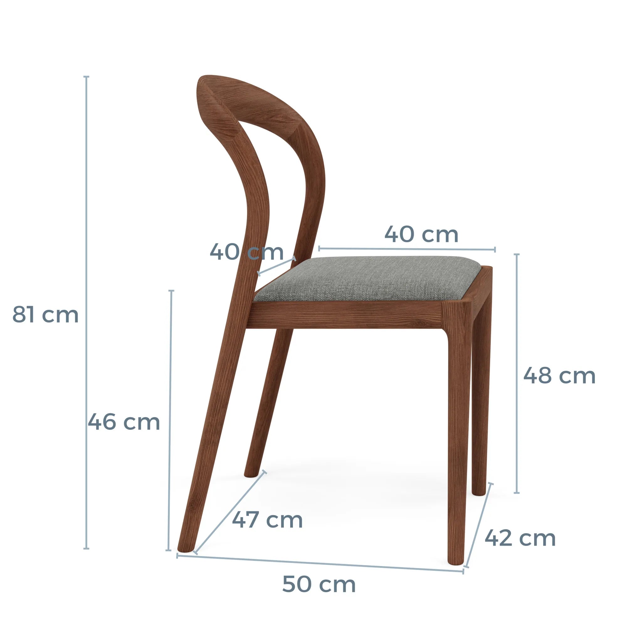 Sara Dining Chair Pewter Grey Fabric Solid American Walnut