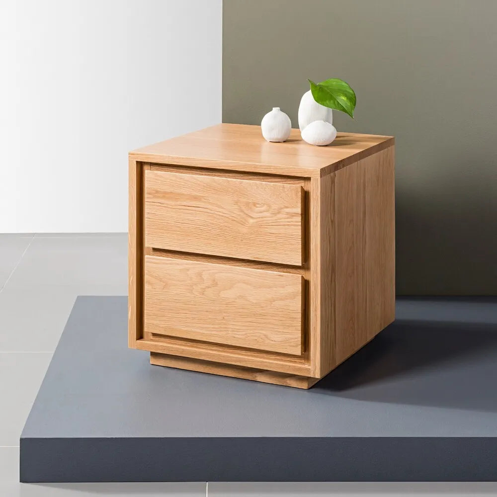 Tobias Bedside Table 2 Drawers 45 x 45cm Solid American Oak