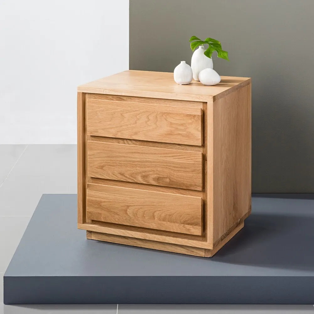 Tobias Bedside Table 3 Drawers 50 x 40cm Solid American Oak