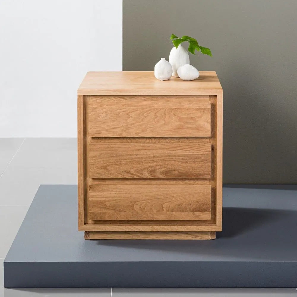 Tobias Bedside Table 3 Drawers 50 x 40cm Solid American Oak