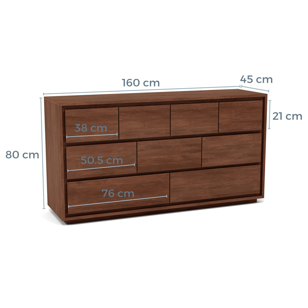 Tobias Chest 9 Drawers 160 x 45cm Solid American Walnut