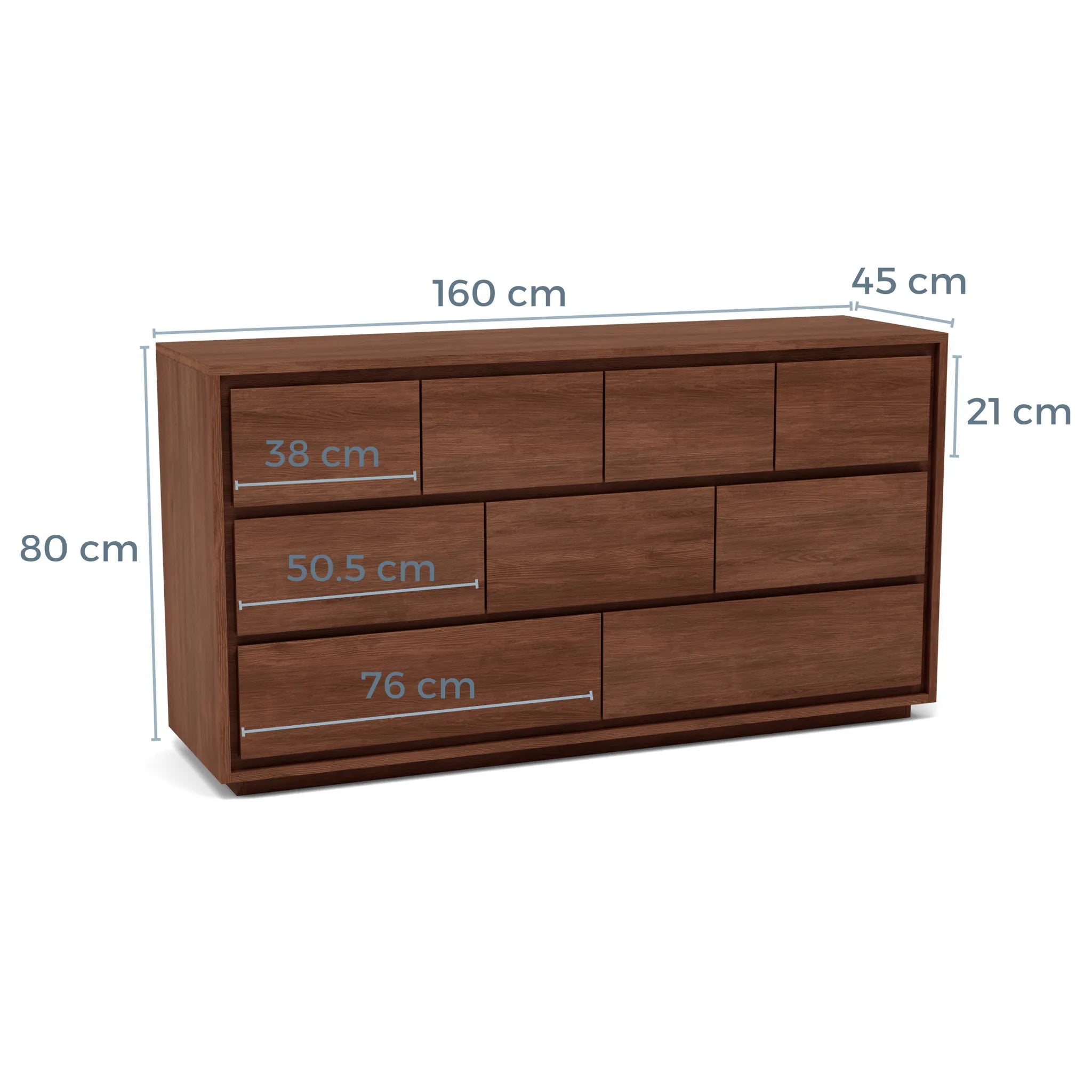 Tobias Chest 9 Drawers 160 x 45cm Solid American Walnut