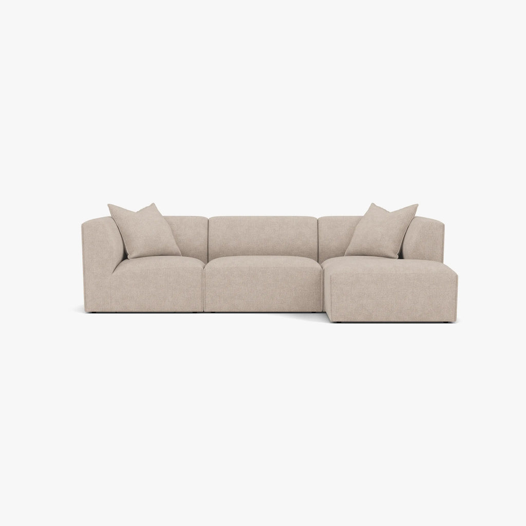Walt Modular Sofa 3-Seater Chaise Ivory Beige Fabric Solid American Oak