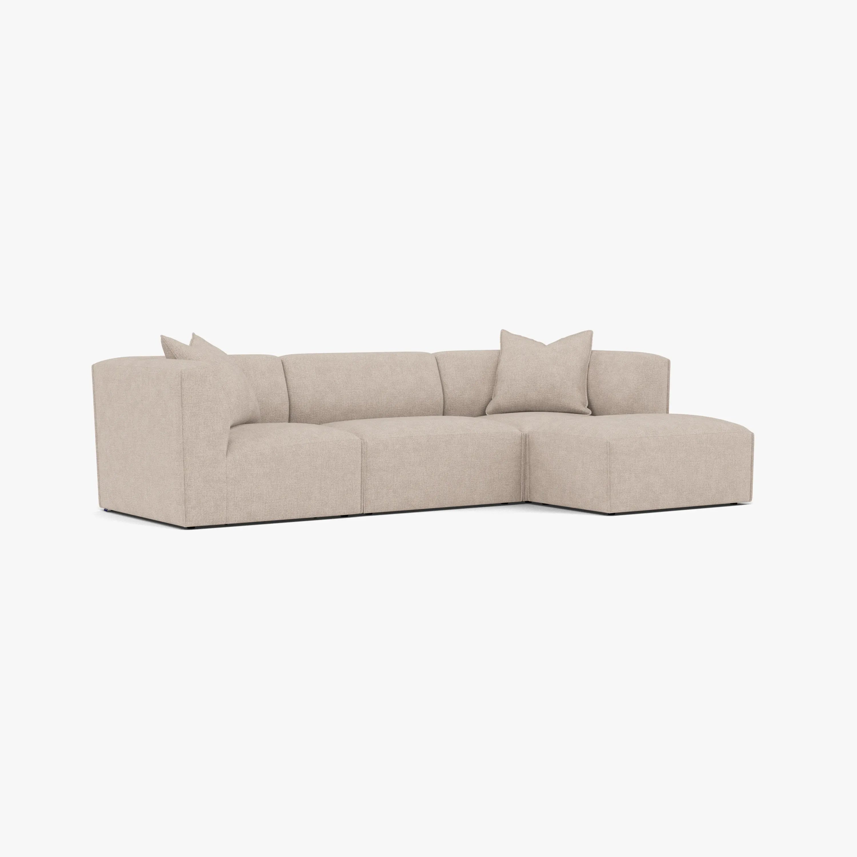 Walt Modular Sofa 3-Seater Chaise Ivory Beige Fabric Solid American Oak