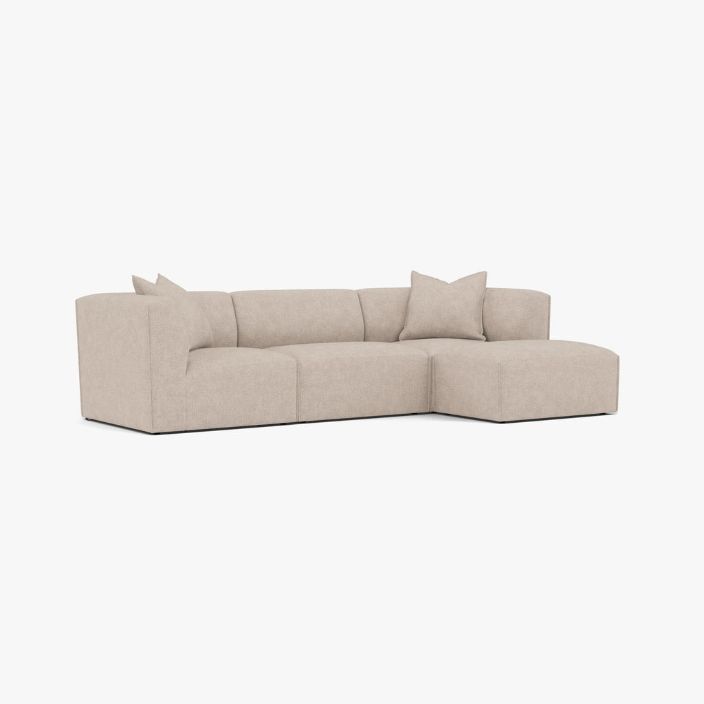 Walt Modular Sofa 3-Seater Chaise Ivory Beige Fabric Solid American Oak
