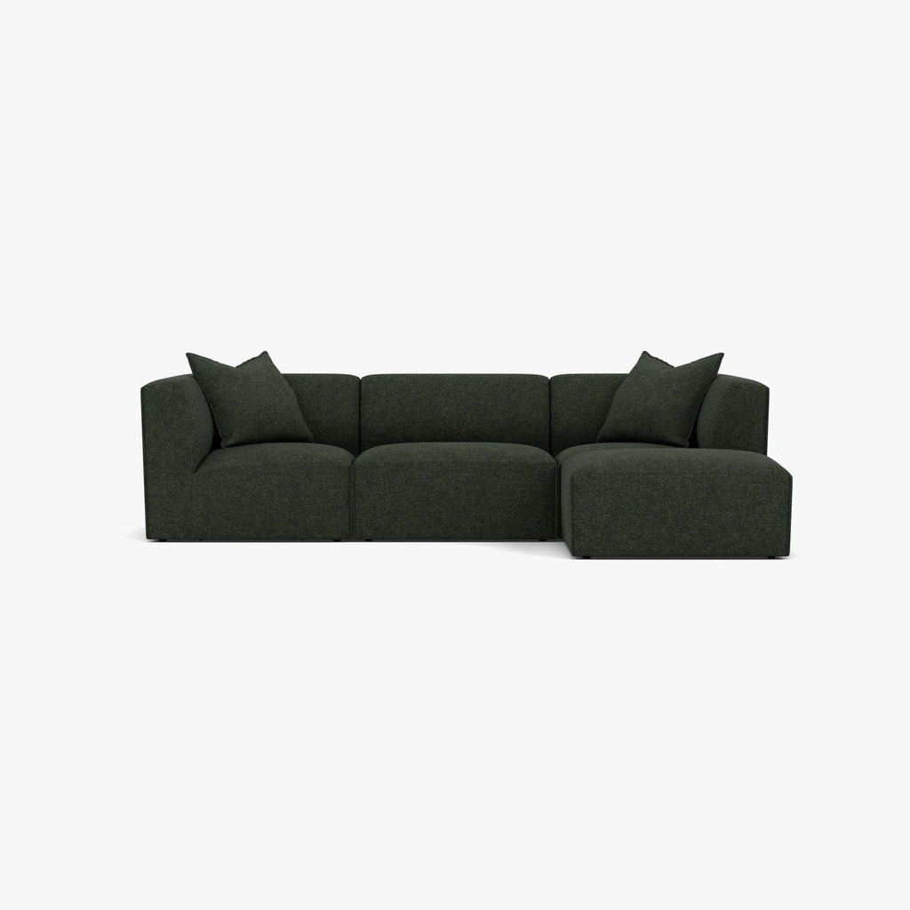 Walt Modular Sofa 3-Seater Chaise Olive Green Fabric Solid American Oak