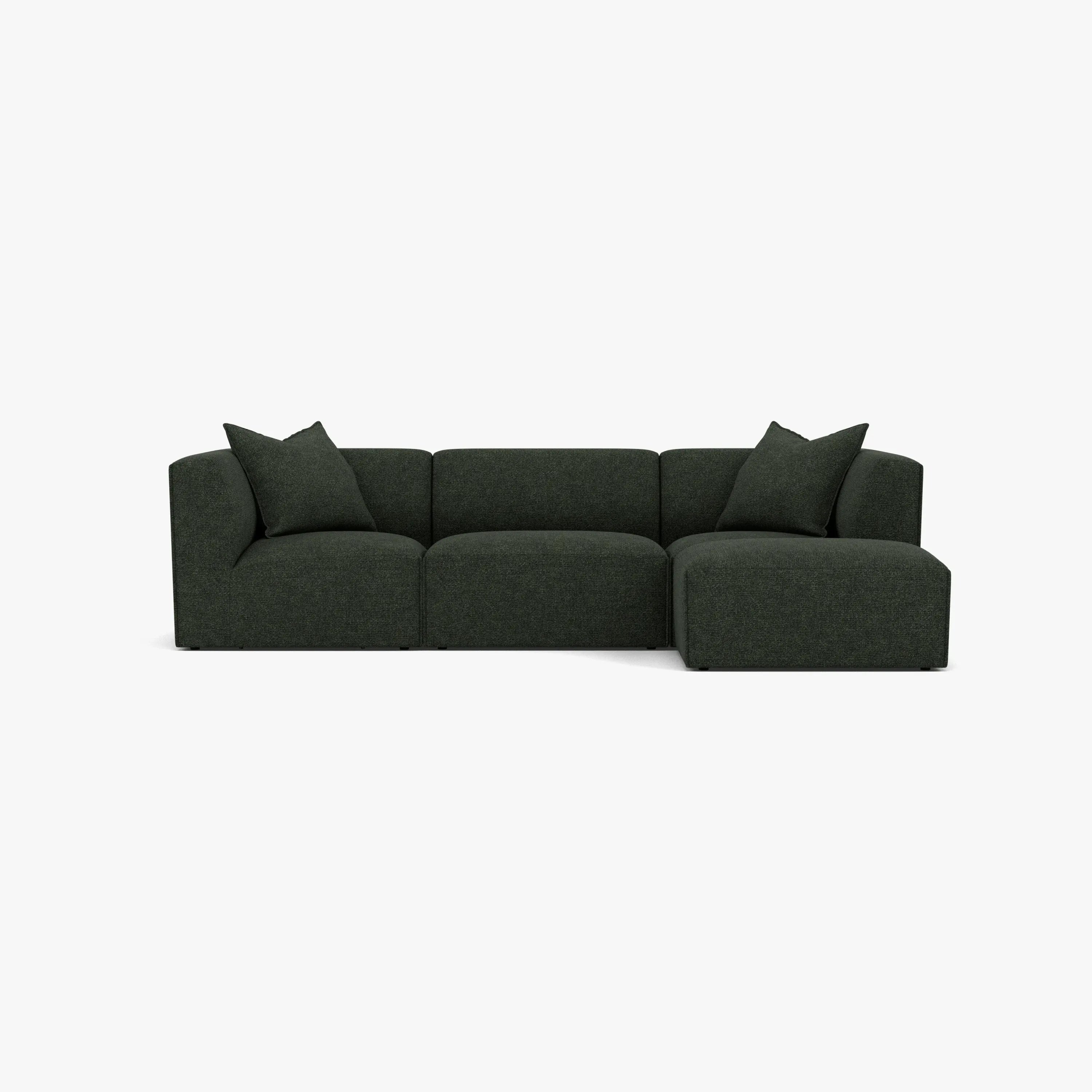 Walt Modular Sofa 3-Seater Chaise Olive Green Fabric Solid American Oak