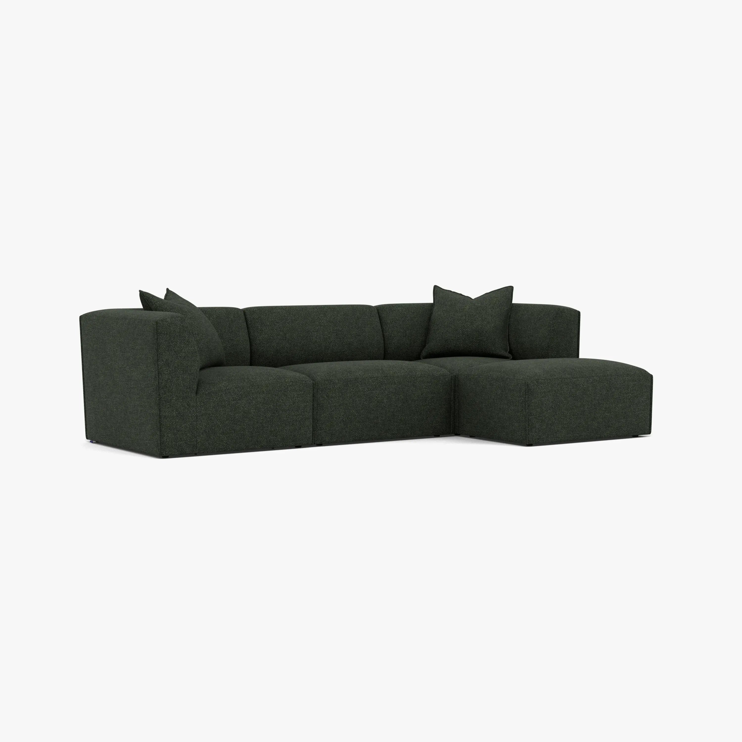 Walt Modular Sofa 3-Seater Chaise Olive Green Fabric Solid American Oak