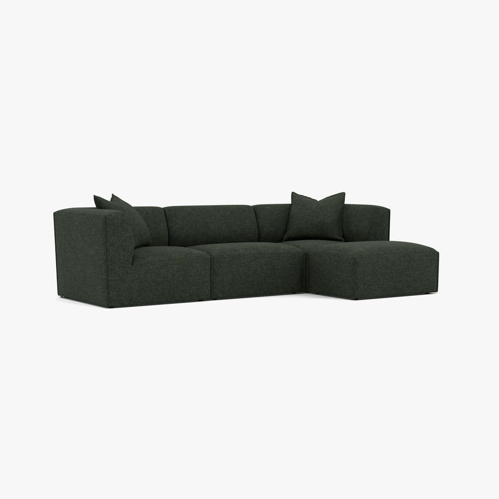 Walt Modular Sofa 3-Seater Chaise Olive Green Fabric Solid American Oak