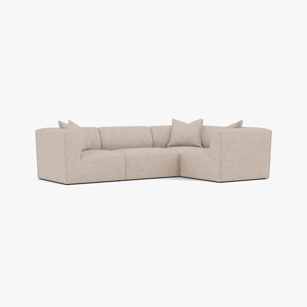 Walt Modular Sofa 4-Seater Corner Ivory Beige Fabric Solid American Oak