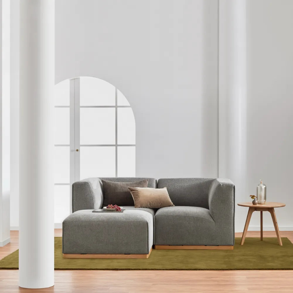 Walter Modular Sofa 2-Seater Chaise Quarry Grey Fabric Solid American Oak