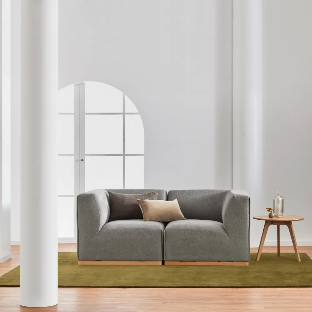 Walter Modular Sofa 2-Seater Quarry Grey Fabric Solid American Oak