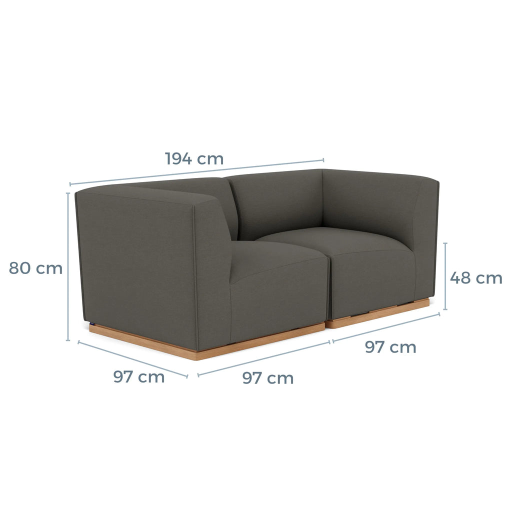 Walter Modular Sofa 2-Seater Quarry Grey Fabric Solid American Oak