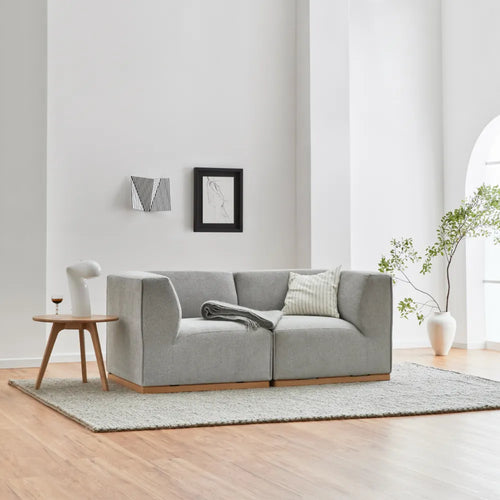 Walter Modular Sofa 2-Seater Tranquil Grey Fabric Solid American Oak