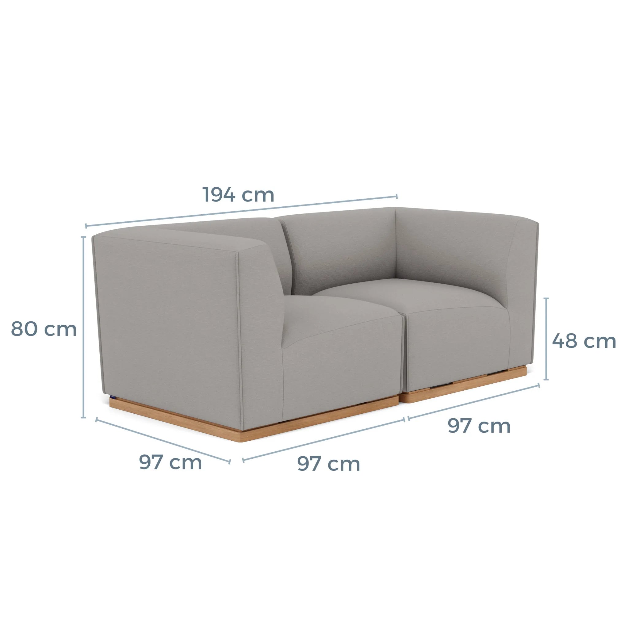 Walter Modular Sofa 2-Seater Tranquil Grey Fabric Solid American Oak