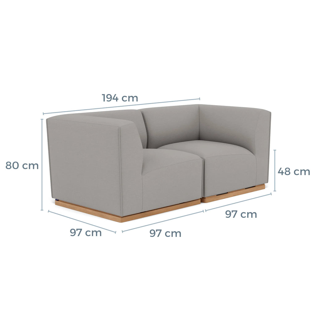 Walter Modular Sofa 2-Seater Tranquil Grey Fabric Solid American Oak