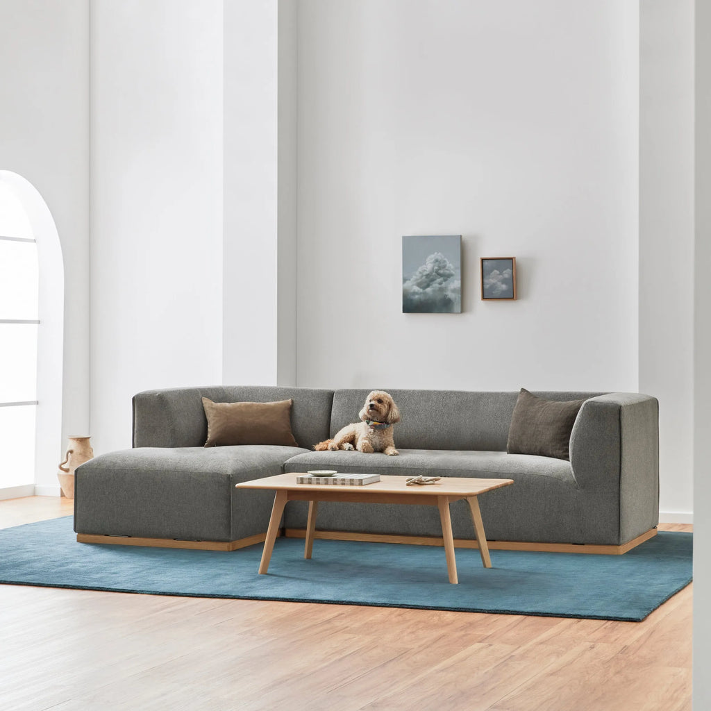 Walter Modular Sofa 3-Seater Left-Hand Chaise Quarry Grey Fabric Solid American Oak