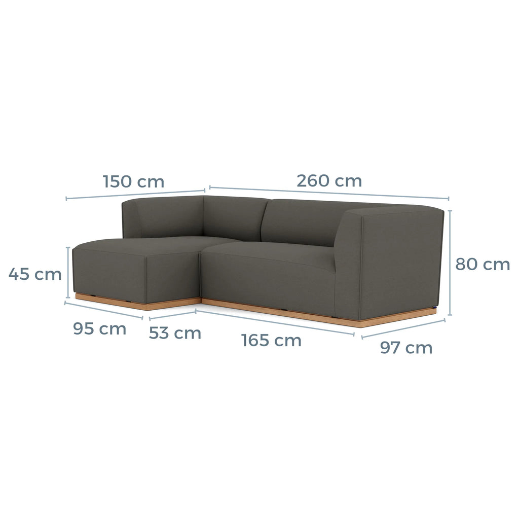 Walter Modular Sofa 3-Seater Left-Hand Chaise Quarry Grey Fabric Solid American Oak