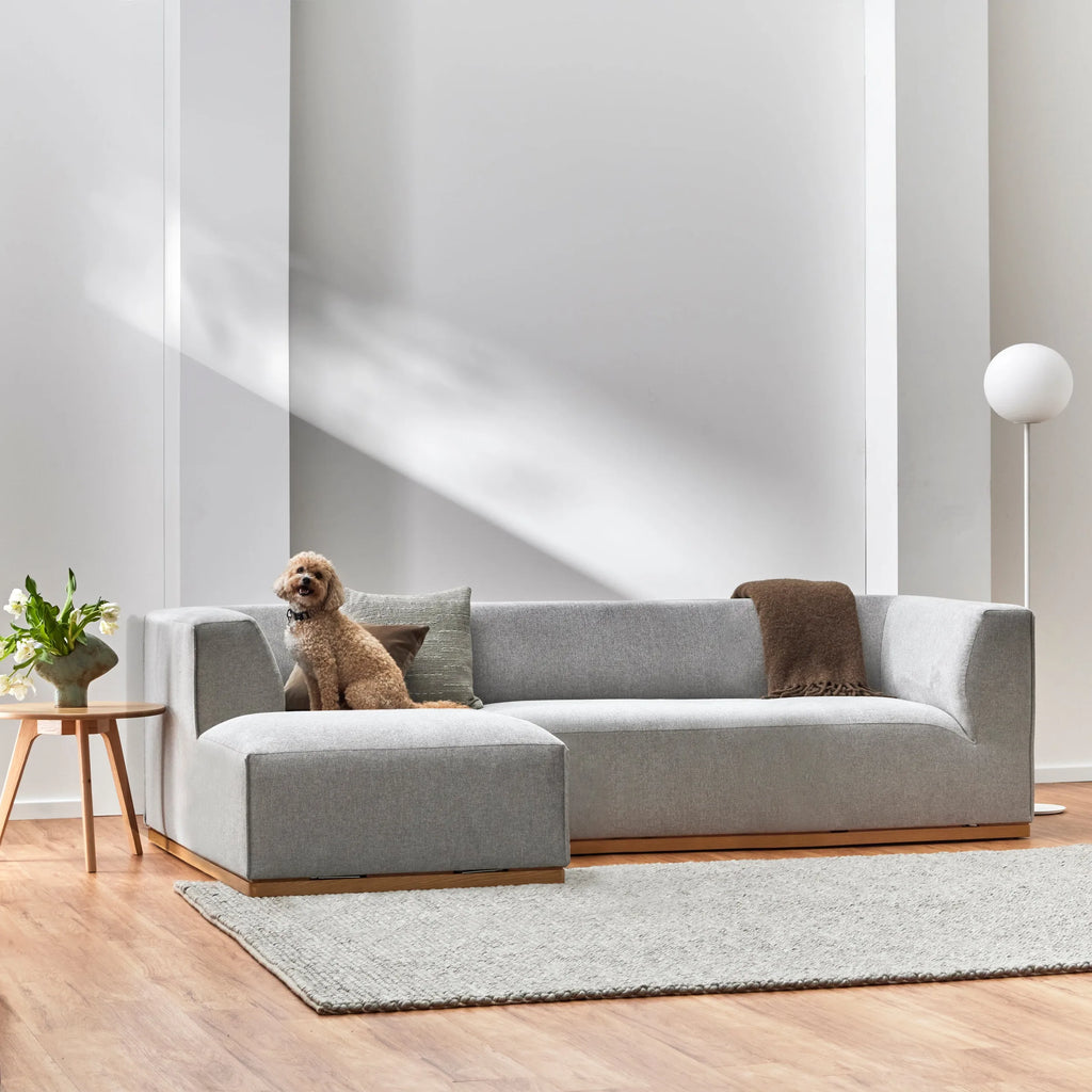 Walter Modular Sofa 3-Seater Left-Hand Chaise Tranquil Grey Fabric Solid American Oak