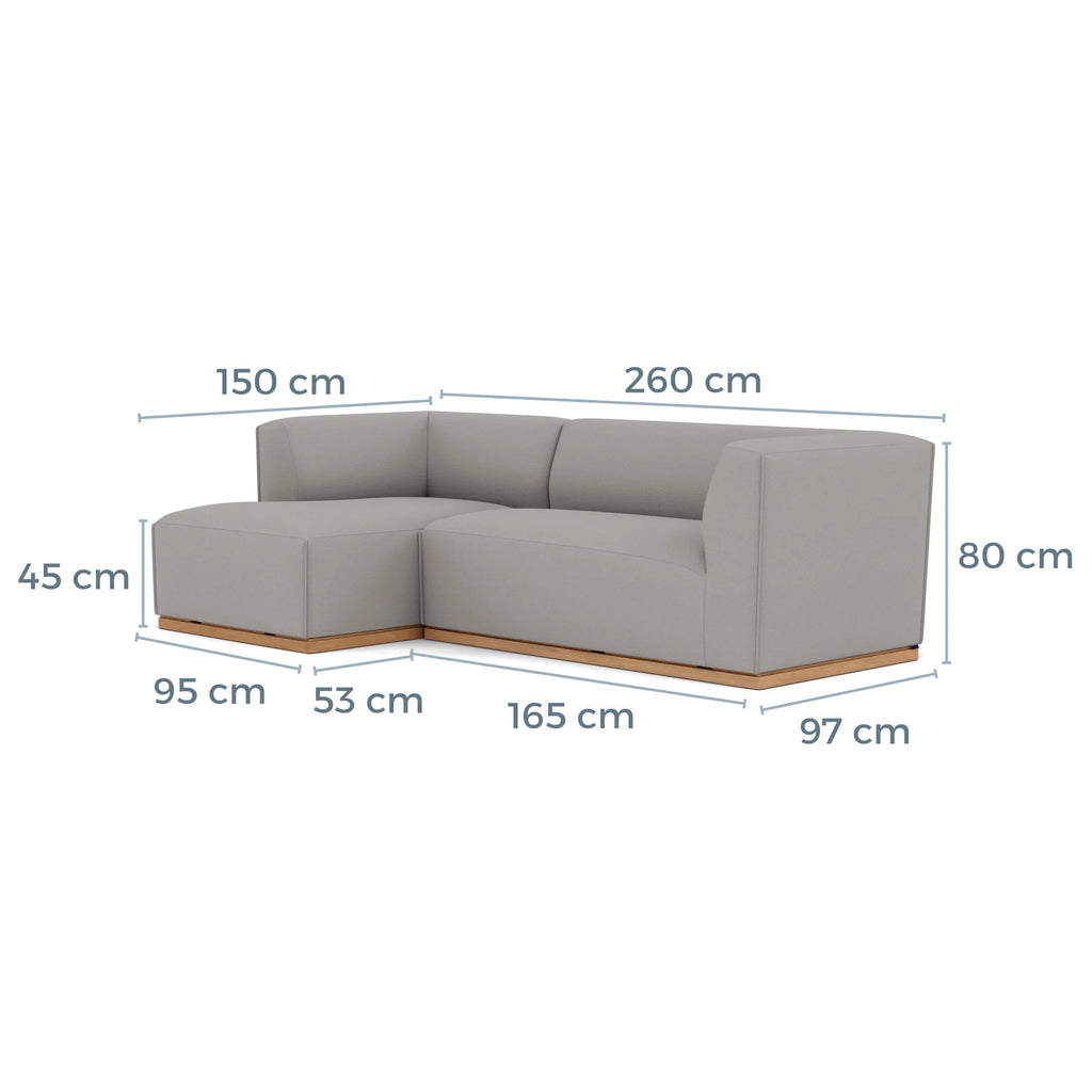 Walter Modular Sofa 3-Seater Left-Hand Chaise Tranquil Grey Fabric Solid American Oak