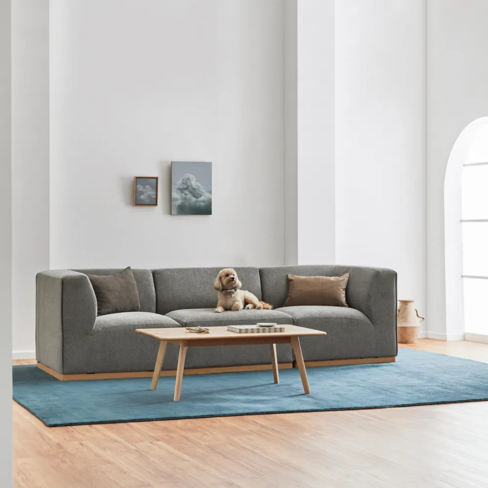 Walter Modular Sofa 3-Seater Quarry Grey Fabric Solid American Oak